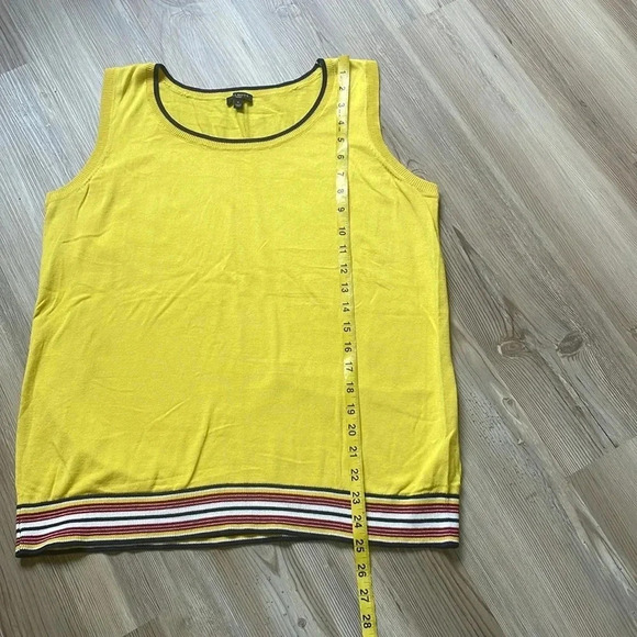 Talbots sweater vest Yellow Striped trim Womens size XL Preppy Casual Knit - Picture 6 of 11